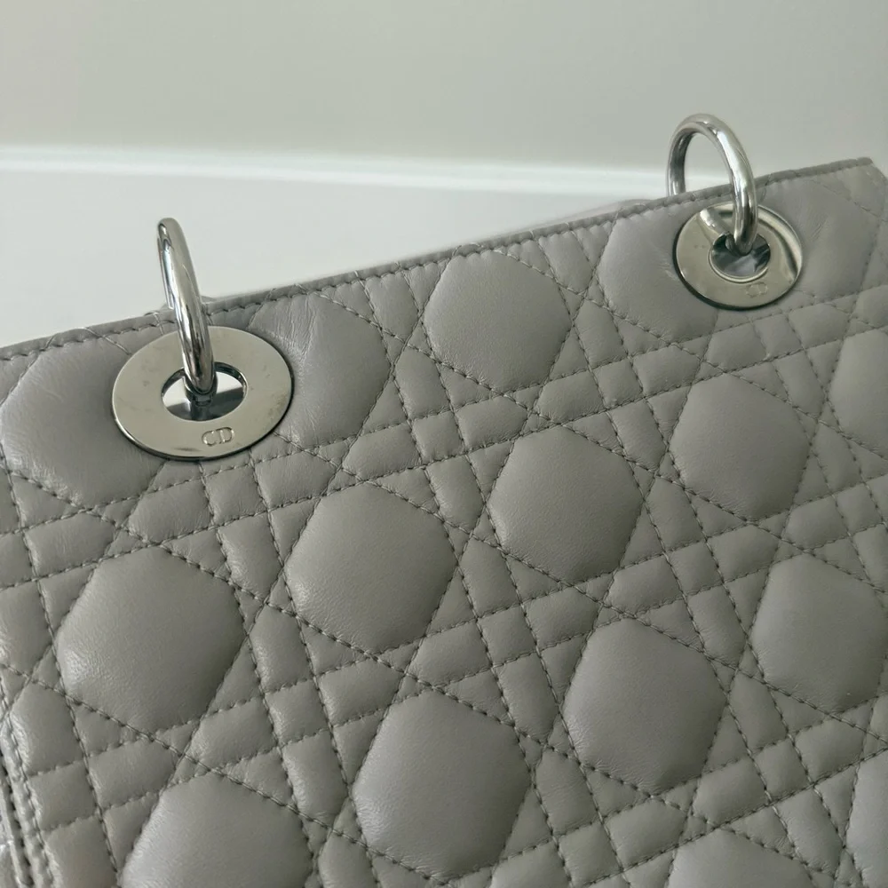 Lady Dior Medium Cannage Lambskin Gray Silver Hardware Vintage Authentic
